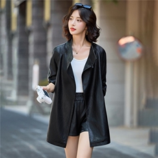 英伦风系带中长款皮衣外套女2025秋冬新款宽松显瘦百搭气质皮风衣，女装皮衣，魅衣本色