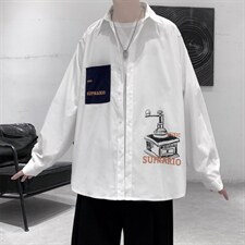 2021春新款个性学院风时尚长袖印花衬衫C035-P45，男装衬衫，电商A177