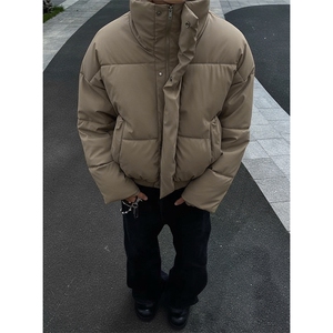 现货5W件冬季三防重磅硬挺boxy短款羽绒立领PU皮棉衣外套加厚棉服,商务人士穿搭冬季图片