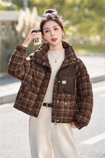 小个子羽绒服女2025冬季新款连帽复古格纹加厚保暖短款格子外套，女装羽绒服，意芙