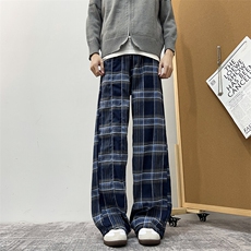格子垂感休闲裤男女宽松直筒显瘦阔腿裤美式潮牌百搭长裤K101-P42，男装休闲裤，星座308B-1