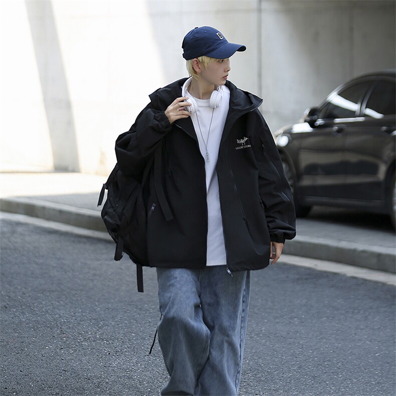 美式复古冲锋衣男女同款秋季潮牌机能拉链连帽外套W5134-P57,男装夹克,星座512-2
