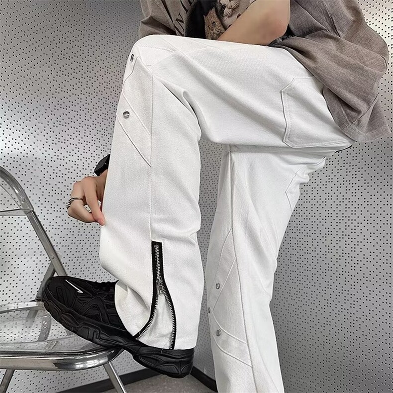美式vibe裤子高街水洗牛仔裤男设计感小众拉链裤C942P45,男装牛仔裤,星座1116-2