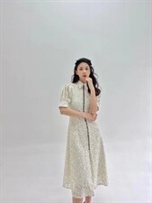 蕾丝泡泡袖连衣裙，女装连衣裙，HE