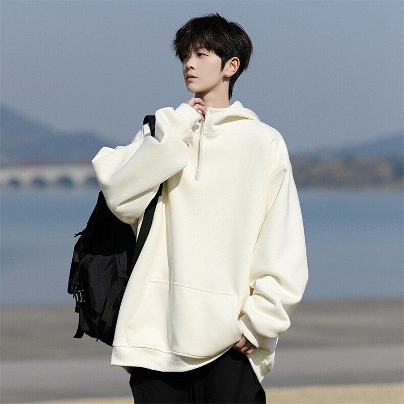 M-8XL美式高领半拉链卫衣大码纯色运动连帽衫重磅外套WY9107/P58，男装卫衣，电商B238