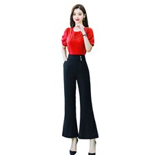 2021年夏季新款链条短袖衬衣时尚两件套气质阔腿裤套装，女装套装/套裙，丽美静依