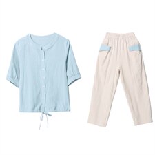 2021年夏季舒适修身纯色气质都市韩版简约宽松显瘦两件套装，女装套装/套裙，依恋蒂丝