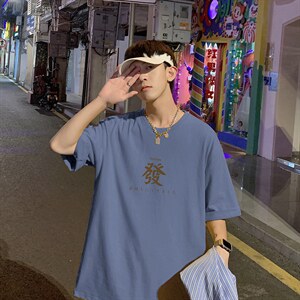 短袖T恤男夏季日系潮牌ins痞帅港风宽松衣服潮流简约国潮半袖体恤，男装T恤，星座414-3