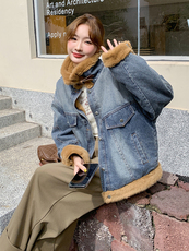 加绒短外套女冬季复古设计感厚棉服高级感羊羔毛上衣6100P190K278，女装短外套，维壹