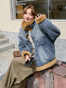 加绒短外套女冬季复古设计感厚棉服高级感羊羔毛上衣6100P190K278图片