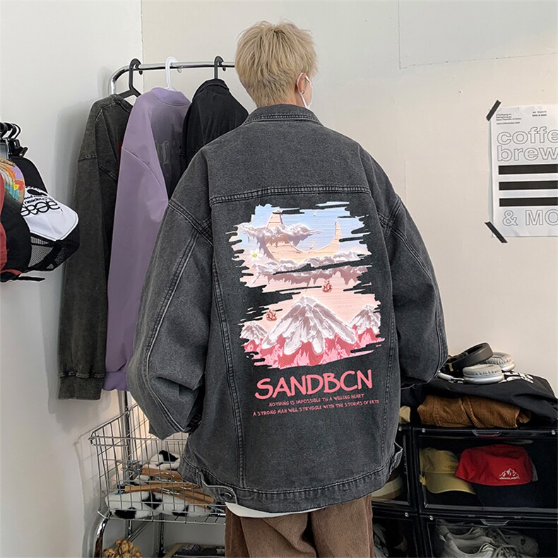 直播品质美式高街扎染印花复古水洗牛仔衣潮流夹克外套NZ07特65,男装夹克,电商A486