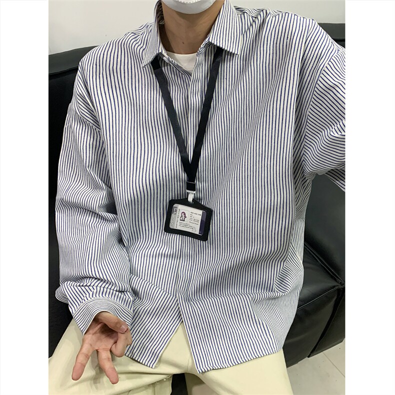 美式黑白条长袖衬衫 加厚版本 C5889-特P28 蓝图片