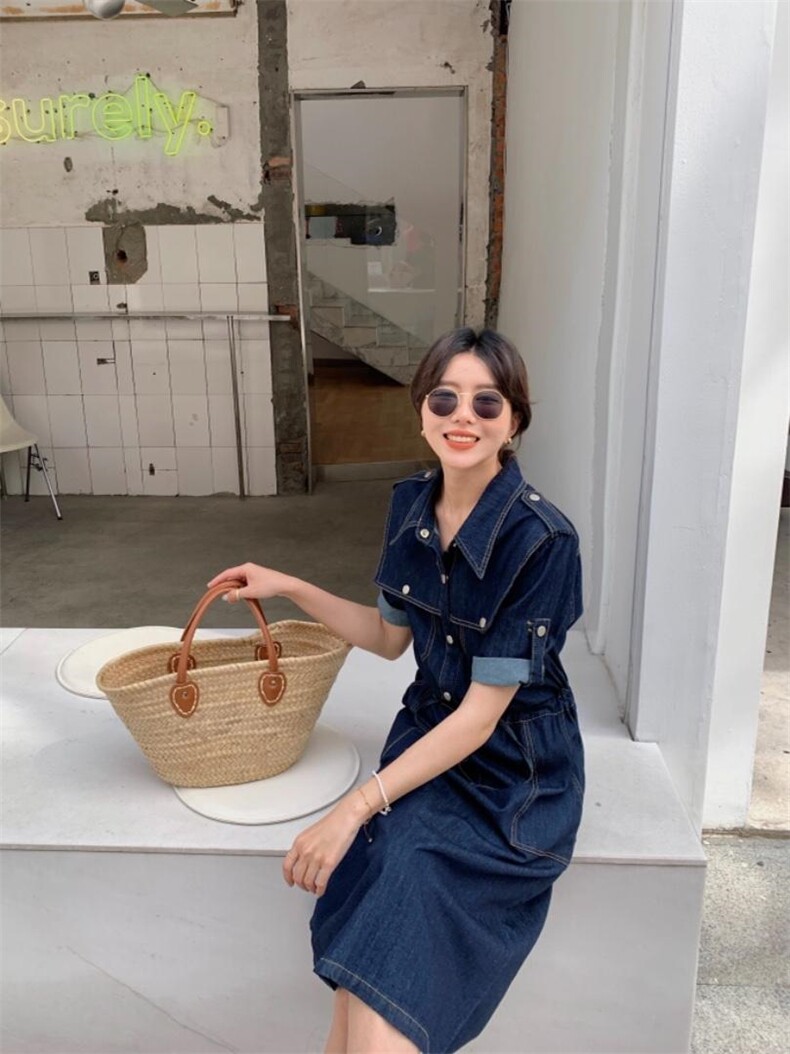 夏季薄款牛仔连衣裙，女装连衣裙，肆尔