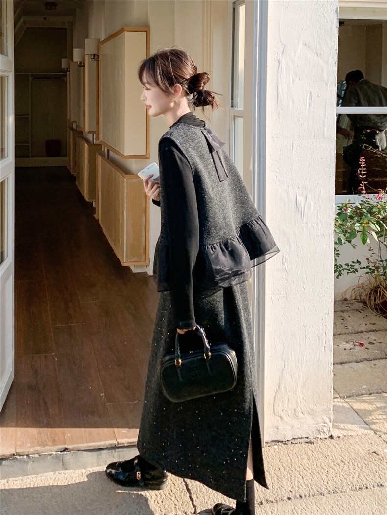 2026年春季新款高级感毛呢时尚套头马甲三件套装女气质套裙,女装套装/套裙,艾米莉亚