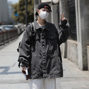美式破洞牛仔外套男韩版潮流痞帅2025秋冬季新款ins夹克W5148-P66图片