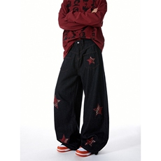 春款大货款美式星星贴布绣牛仔弯刀裤男裤潮牌裤k116p55控88，男装休闲裤，星座1011-1