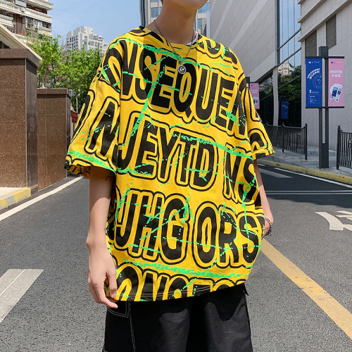 夏季港风T恤男宽松满印花中性风t恤情侣款DS-A160-1-T114-P30,男装T恤,电商C323-1