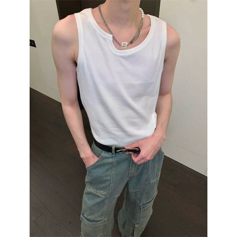 百搭ins新款时尚潮流日系网红背心不规则u型缺口领修身流行DX76，男装背心/马甲，星座1116A（原606A-3）