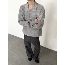 美式复古毛衣男慵懒高级感翻领针织衫秋冬打底衫MY0584-P73，男装T恤，星座308B-2