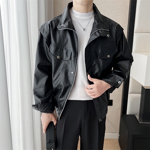 痞帅Pu皮衣垫肩皮夹克男机车服秋冬高街外套JK0633-P80图片