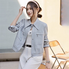 四季青2025春季新款港风黑色皮衣女大口袋机车服PU皮夹克短款上衣，女装皮衣，潮流依族