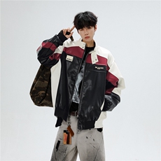 美式pu皮衣飞行员夹克男款拼接撞色痞帅机车骑行服外套W6780-P70，男装夹克，星座412-3
