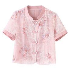 现货新中式盘扣刺绣防晒衣女夏2025新款气质立领唐装短袖薄款上衣，女装防晒衣，美静678