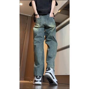 秋季新款美式复古水洗潮流褶皱直筒牛仔裤B315-K23525-P65控78图片
