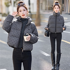 冬装新款时尚波点休闲加厚面包服90白鸭绒短款羽绒服，女装羽绒服，姿衣坊