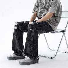 B221美式ins高街暗黑小众夏季重工艺破洞牛仔裤LK24178-P65控88，男装牛仔裤，电商B221