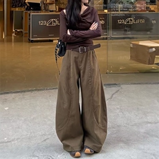 美拉德棕咖色工装弯刀牛仔裤女春季潮流水洗高腰宽松阔腿镰刀裤子，男装牛仔裤，星座218-8