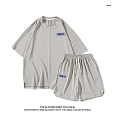 冰丝薄款t恤夏季新款短袖短裤休闲运动服套装TZ18-特批70，男装休闲套装，星座718