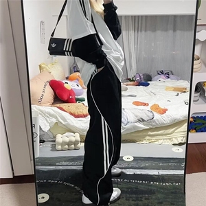DK222-P40夏季阔腿裤男条纹裤子宽松休闲裤直筒潮流长裤-网图现货图片
