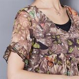 V领荷叶袖短袖套头宽松印花薄款2021年夏季两件套，女装套装/套裙，安之芮娜