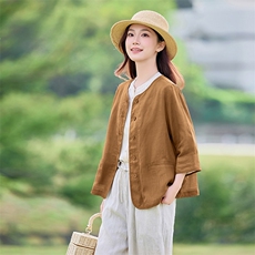 文艺风2026年春季女宽松亲肤透气汉麻长袖，女装衬衫，江南依恋