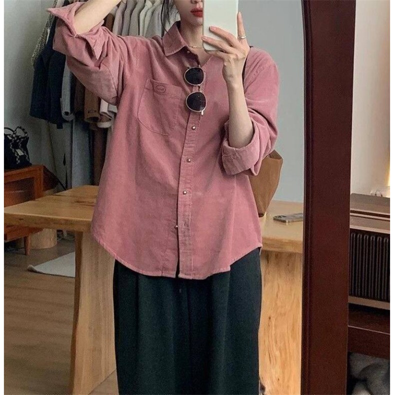 TC657-p45圣诞红灯芯绒长袖衬衫女早春新款百搭设计感小众上衣,女装衬衫,星座617A-2