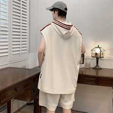 夏上新青少年百搭连帽背心套装纯色无袖T恤男女7810-P75控价108，男装背心/马甲，电商A441-1