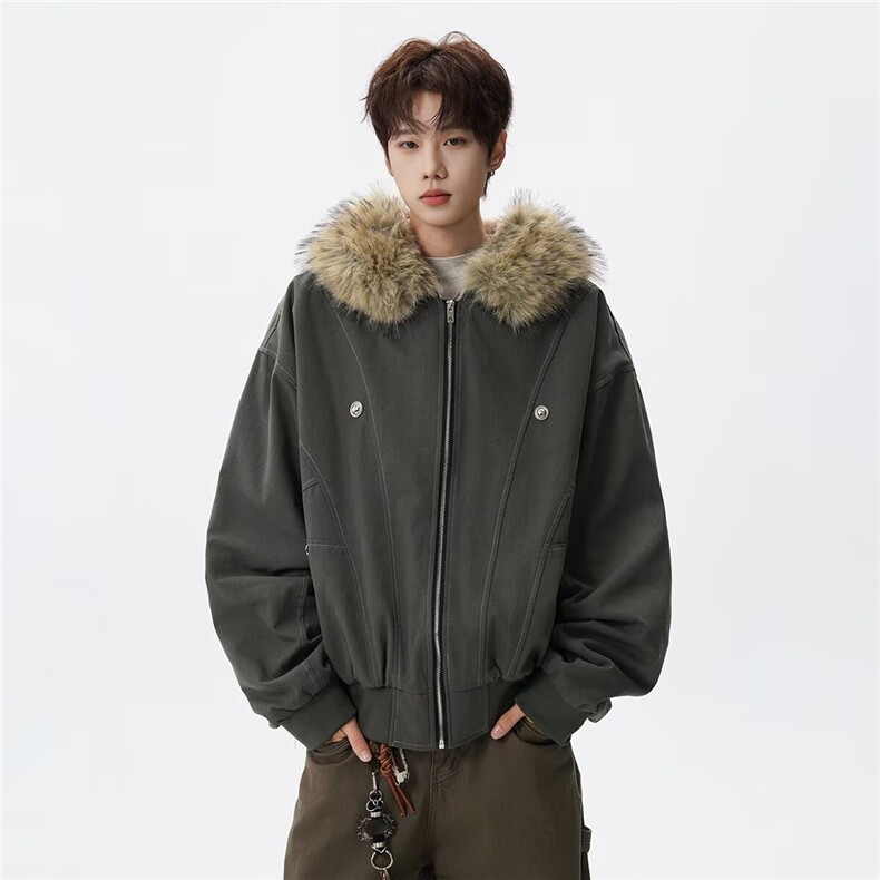 9929-加绒P932025美式复古座山雕派克棉服外套男女冬季毛领,男装棉衣,电商B323A