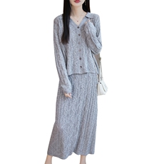 温柔通勤舒适时尚百搭女士扭花圆领套装，女装套装/套裙，东远绒业