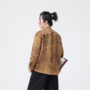 新中式春夏新品简约衬衫复古高级垂感风立领长袖衬衣31218图片