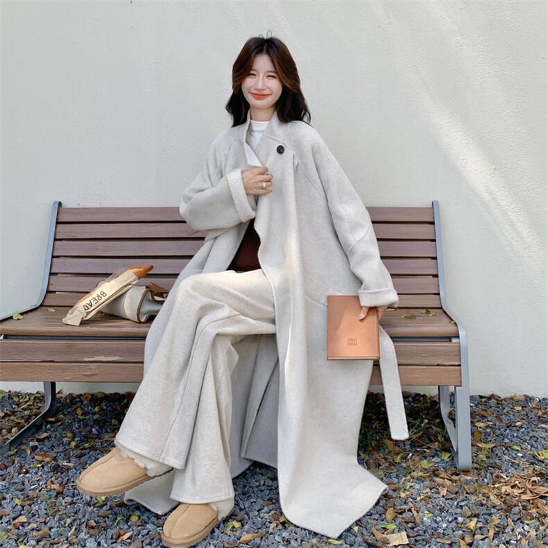燕麦色双面呢大衣2C151-W06-P285-K418,女装毛呢外套,2C151