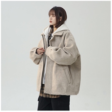 冬季加棉加厚阿尔巴卡呢子带帽宽松中性港风男女外套M897-P138，女装短外套，电商A170