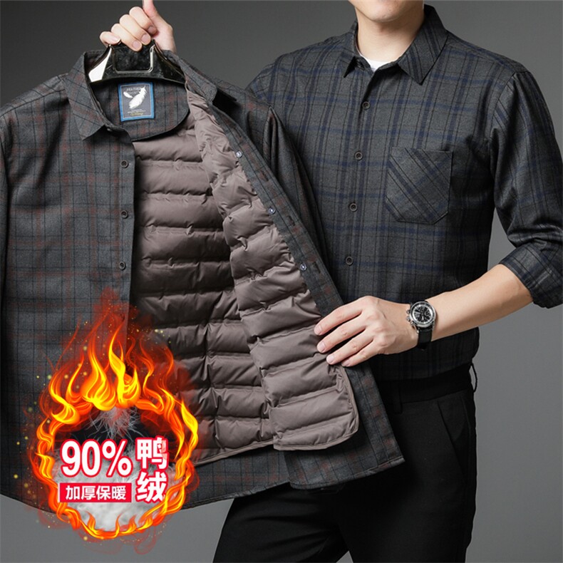 冬季衬衫男士可拆卸内胆保暖羽绒服衬衫男内外套衬衣爸爸轻薄男装，男装衬衫，钱塘6003（原4033）