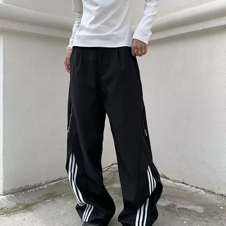 美式设计感条纹拼接休闲西裤男女2026新款高街宽松百搭裤子X191,男装西裤,星座601-1