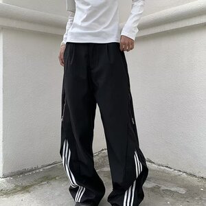 美式设计感条纹拼接休闲西裤男女2026新款高街宽松百搭裤子X191图片