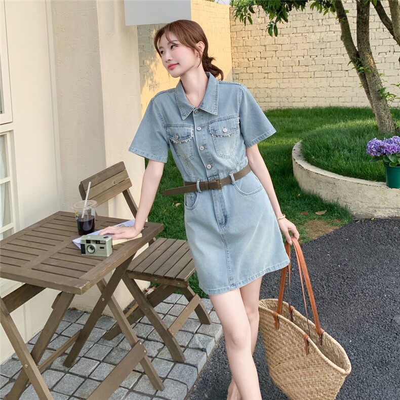 法式复古显瘦牛仔连衣裙女夏2025新款小个子裙子减龄超火爆款独特,女装连衣裙,蝶眷