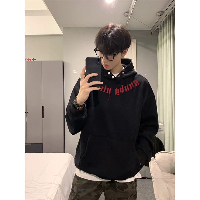 抖音得物品质380克全棉美式宽松两粒扣印花连帽卫衣ACM2203，男装卫衣，电商A443