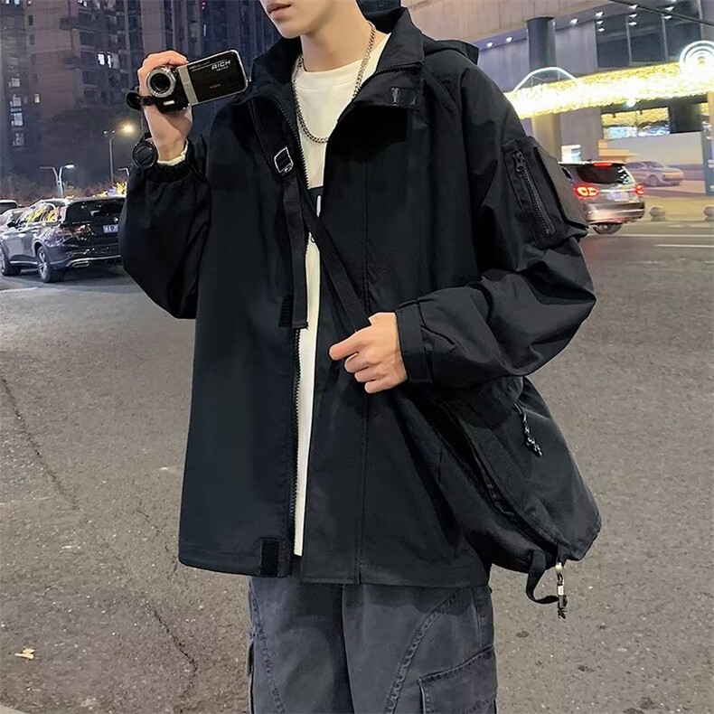 工装外套男士春秋季潮牌宽松连帽冲锋衣防水衣服夹克男装3640P78,男装夹克,星座410-2