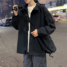 工装外套男士春秋季潮牌宽松连帽冲锋衣防水衣服夹克男装3640P78，男装夹克，星座410-2