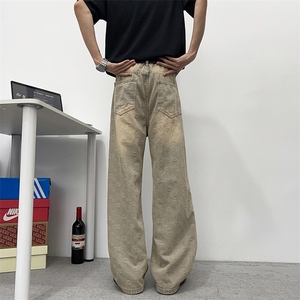 潮牌美式做旧水洗牛仔裤男复古宽松阔腿百搭春夏拖地裤NK074-P50图片